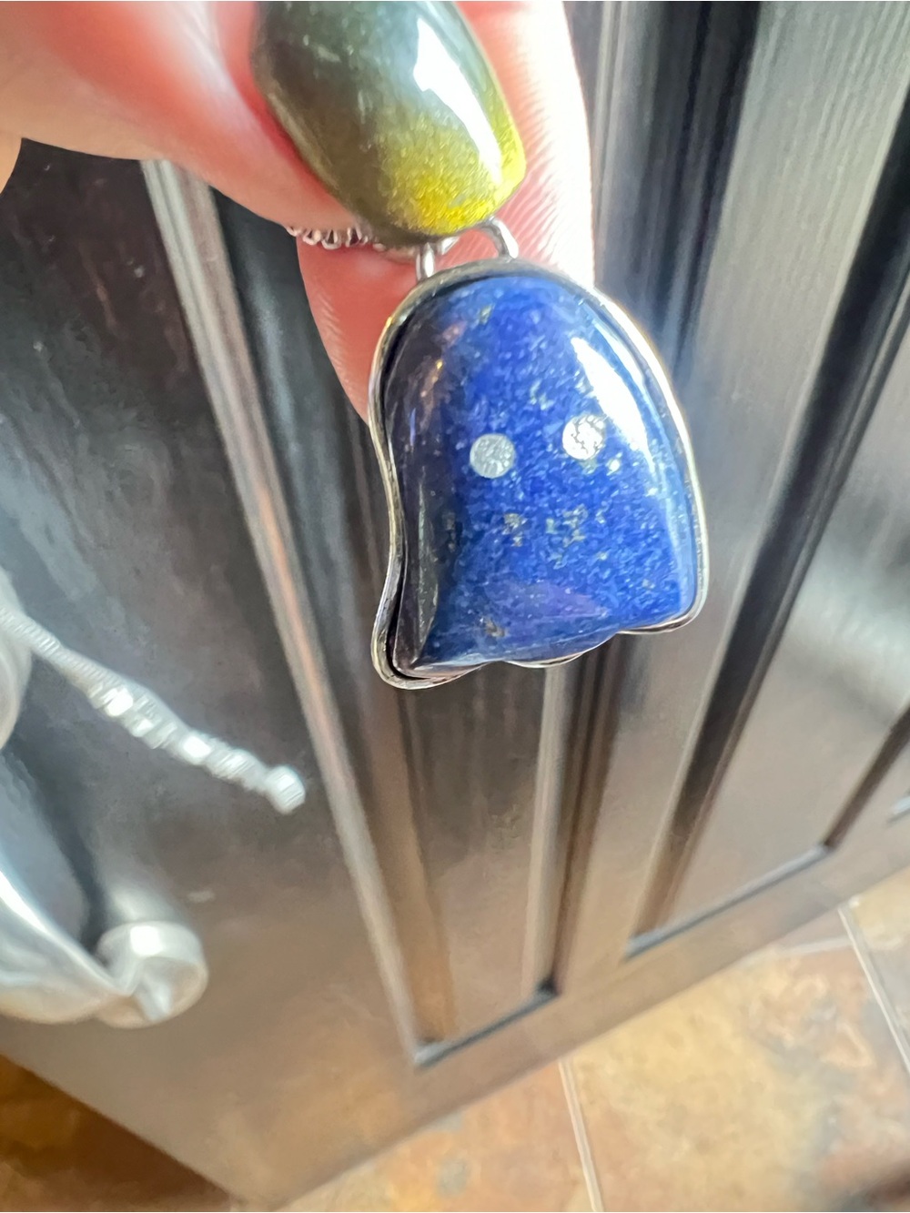 Blue lapis Stone Ghost Pendant Necklace - Silver Chain - Picture 2 of 2